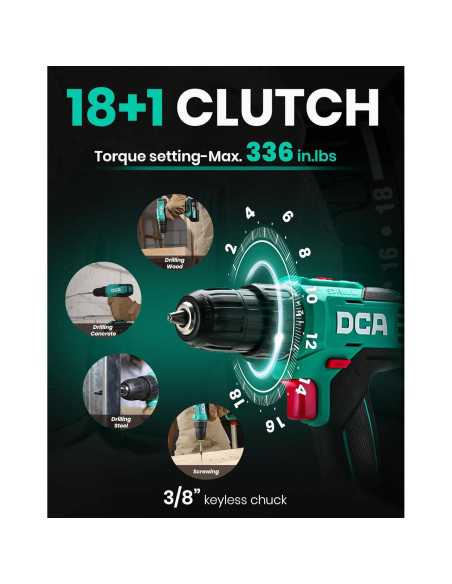 Taladro Inalámbrico DCA 20V 336 Nm Torque 2 Velocidades