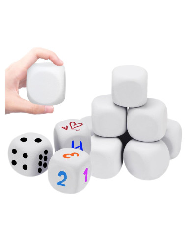 10 Dados de Espuma EVA Blancos 5 cm para Manualidades y Juegos