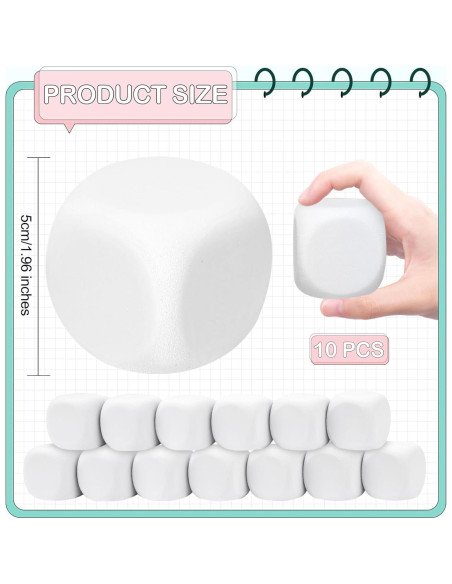 10 Dados de Espuma EVA Blancos 5 cm para Manualidades y Juegos