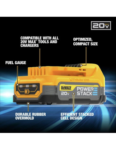 Batería Compacta DEWALT 20V MAX* POWERSTACK + Cargador