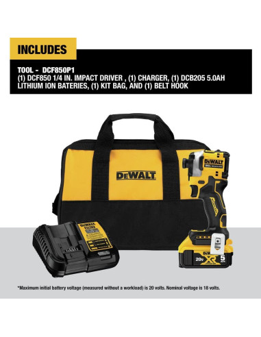 Destornillador de Impacto DEWALT DCF850P1 20V Inalámbrico