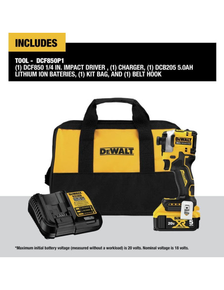 Destornillador de Impacto DEWALT DCF850P1 20V Inalámbrico