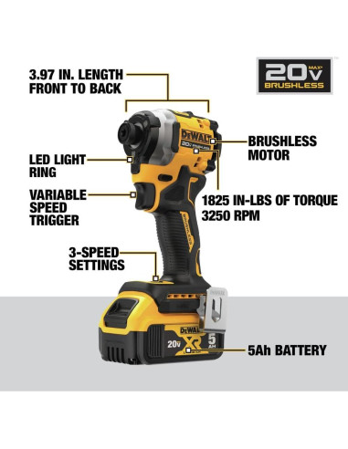 Destornillador de Impacto DEWALT DCF850P1 20V Inalámbrico