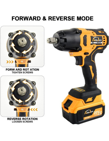 Llave de impacto inalámbrica AUTOJARE 20V 650N.m 3 en 1