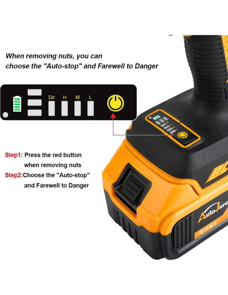 Llave de impacto inalámbrica AUTOJARE 20V 650N.m 3 en 1
