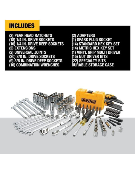 Kit de Herramientas Mecánicas DEWALT 142 Piezas con Estuche