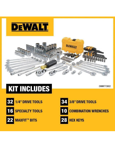 Kit de Herramientas Mecánicas DEWALT 142 Piezas con Estuche