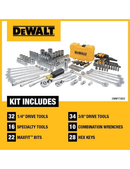 Kit de Herramientas Mecánicas DEWALT 142 Piezas con Estuche