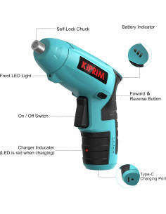 Destornillador Eléctrico Kiprim ES3 4V Inalámbrico con LED 2