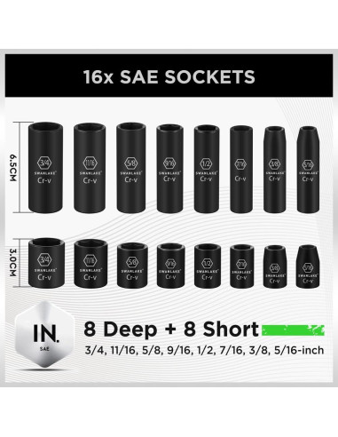 Juego de Enchufes de Impacto SWANLAKE 50 Piezas 3/8" Drive