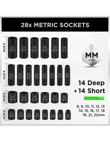 Juego de Enchufes de Impacto SWANLAKE 50 Piezas 3/8" Drive