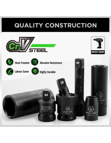 Juego de Enchufes de Impacto SWANLAKE 50 Piezas 3/8" Drive