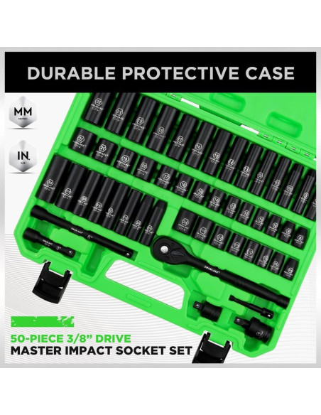 Juego de Enchufes de Impacto SWANLAKE 50 Piezas 3/8" Drive