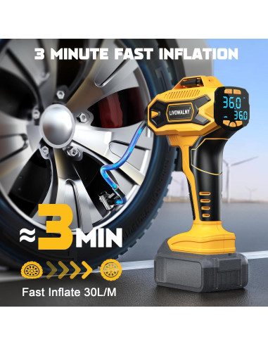 Compresor de Aire LIVOWALNY 20V 160PSI Portátil Inalámbrico