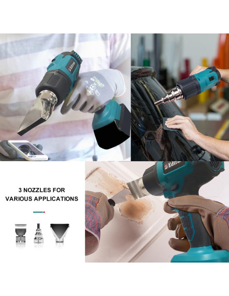 Pistola de Calor Inalámbrica Edtran 18V 350W 3 Boquillas