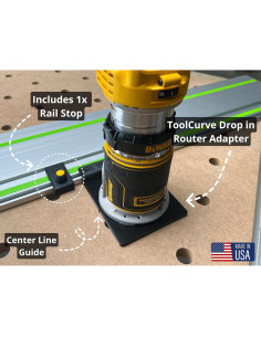 Adaptador de riel guía ToolCurve para router Dewalt - Hecho en EE. UU. 2