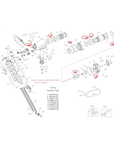 Kit de O-Ring D15844 y válvula DeWalt 647956-00