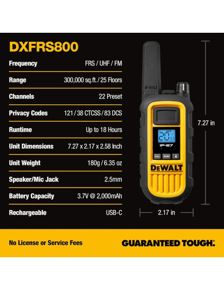 Walkie Talkies DEWALT DXFRS800 2W Resistente IP67 Paquete 6
