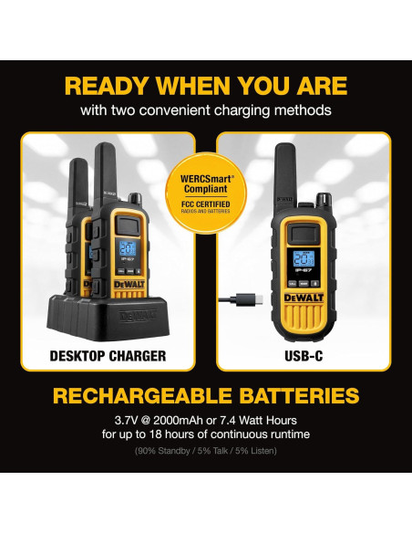 Walkie Talkies DEWALT DXFRS800 2W Resistente IP67 Paquete 6