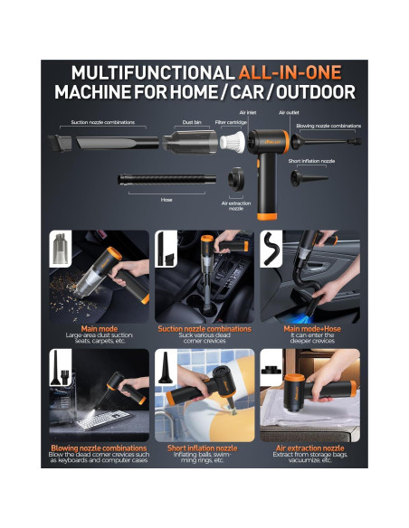 Aspiradora de Coche Aokway M8 20000PA Portátil 4 en 1