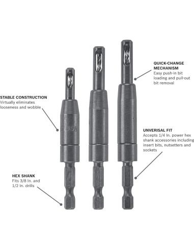 Juego de Brocas Autocentrantes BOSCH 3 Piezas 6,35 mm