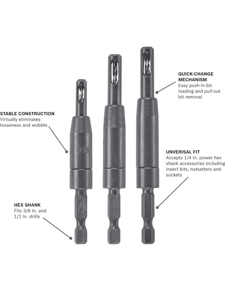 Juego de Brocas Autocentrantes BOSCH 3 Piezas 6,35 mm