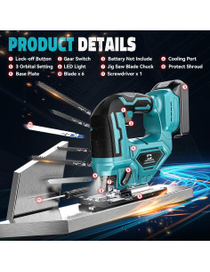 Sierra de calar Cerycose 18V sin cable, motor sin escobillas 2