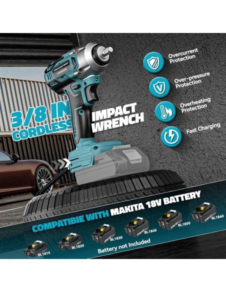 Llave de impacto inalámbrica DIYtoolifz 18V 250 Nm 3/8"