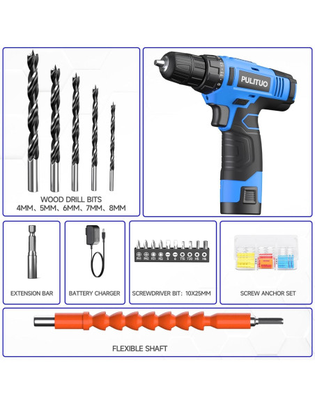 Taladro Inalámbrico PULITUO 12V con Batería y Accesorios
