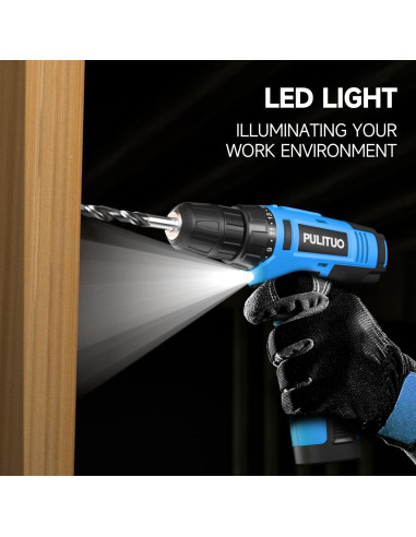 Taladro Inalámbrico PULITUO 12V con Batería y Accesorios