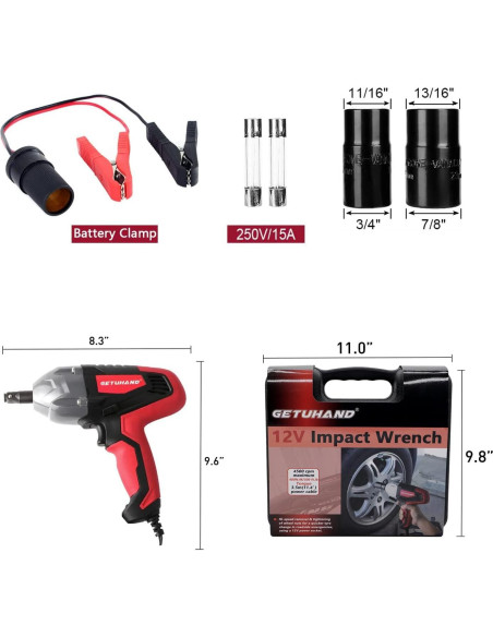 Llave de Impacto Eléctrica GETUHAND 12V 400N.m Portátil