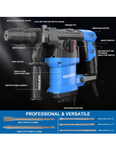 Martillo Rotativo AZZUNO 1800W 4 Funciones para Concreto 2