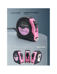 Cinta Métrica Lichamp 3 Piezas 3,05 m Rosa Mini 2