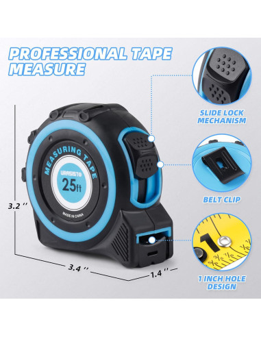 Cinta Métrica 7.6m URASISTO Retráctil con Fracciones