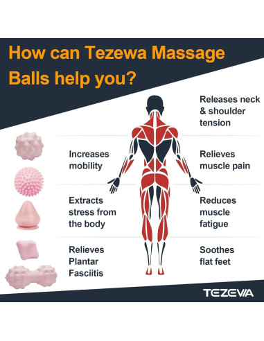 Juego de Pelotas de Masaje Tezewa 5 en 1 para Alivio Muscular
