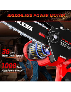 Mini Motosierra Litekon 1000W 6" Batería 2000mAh Rojo 2