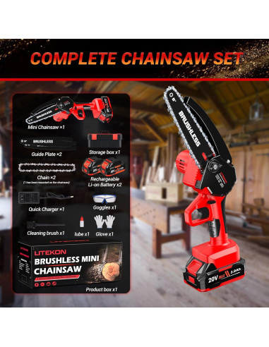 Mini Motosierra Litekon 1000W 6" Batería 2000mAh Rojo