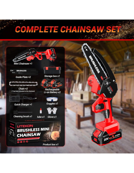 Mini Motosierra Litekon 1000W 6" Batería 2000mAh Rojo