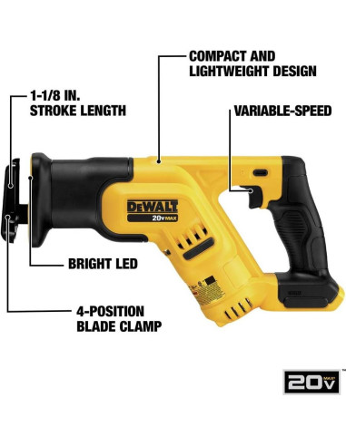 Sierra Recíproca Inalámbrica DEWALT 20V Compacta LED