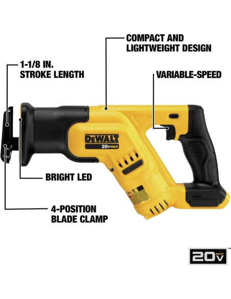 Sierra Recíproca Inalámbrica DEWALT 20V Compacta LED