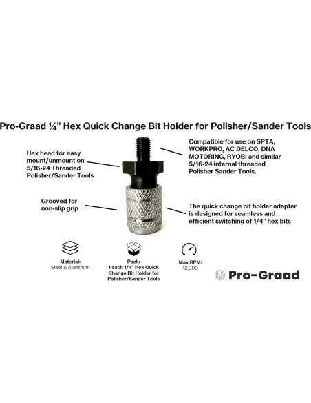 Adaptador Hexagonal 1/4" Pro-Graad para Lijadoras 5/16-24