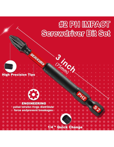 Juego de 30 Bits PH2 3" GEINXURN Acero S2 Impacto