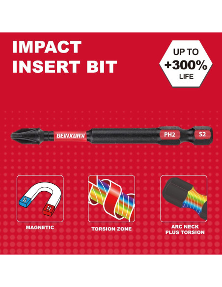 Juego de 30 Bits PH2 3" GEINXURN Acero S2 Impacto