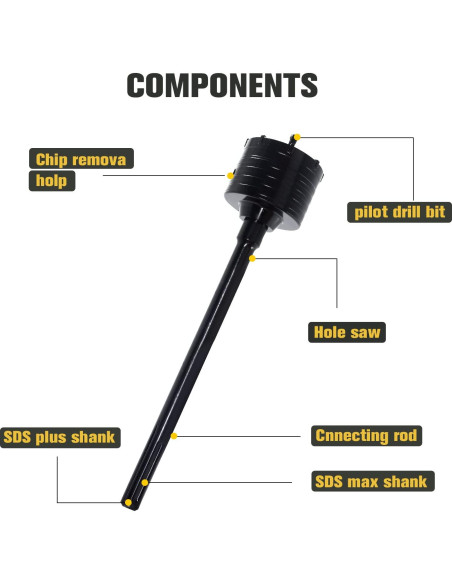 Kit de Brocas de Concreto DEHUIWI 9PCS 30-100mm SDS Plus