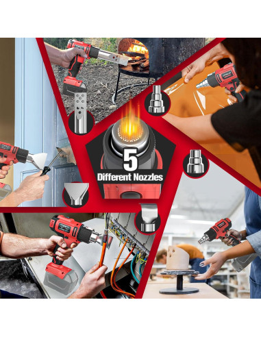 Pistola de Calor Inalámbrica LIVOWALNY 18V 350W y Luz LED