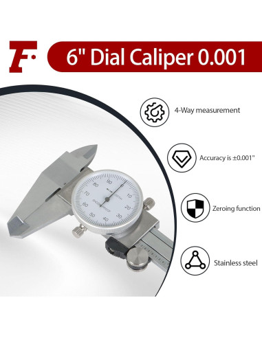 Calibrador de Dial findmall 15.24 cm Acero Inoxidable Precisión 0.001