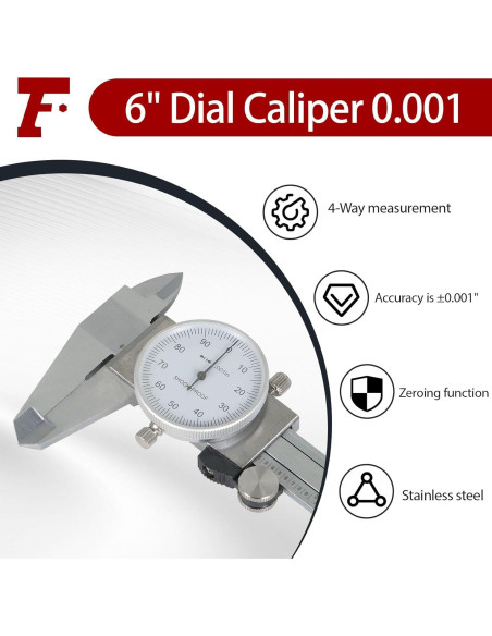 Calibrador de Dial findmall 15.24 cm Acero Inoxidable Precisión 0.001