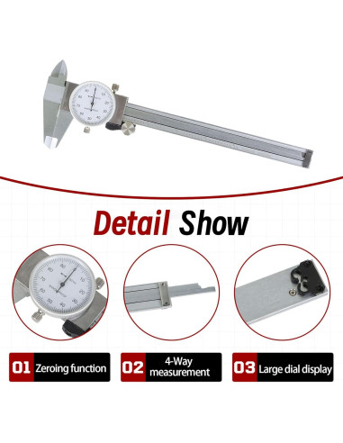 Calibrador de Dial findmall 15.24 cm Acero Inoxidable Precisión 0.001