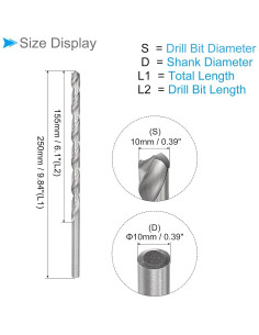 Broca de Twist 10mm CoCud 250mm Acero Alta Velocidad 2