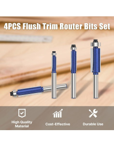 Juego de Brocas de Router Vearter 4PCS Corte Recto 6,35-12,7mm 2